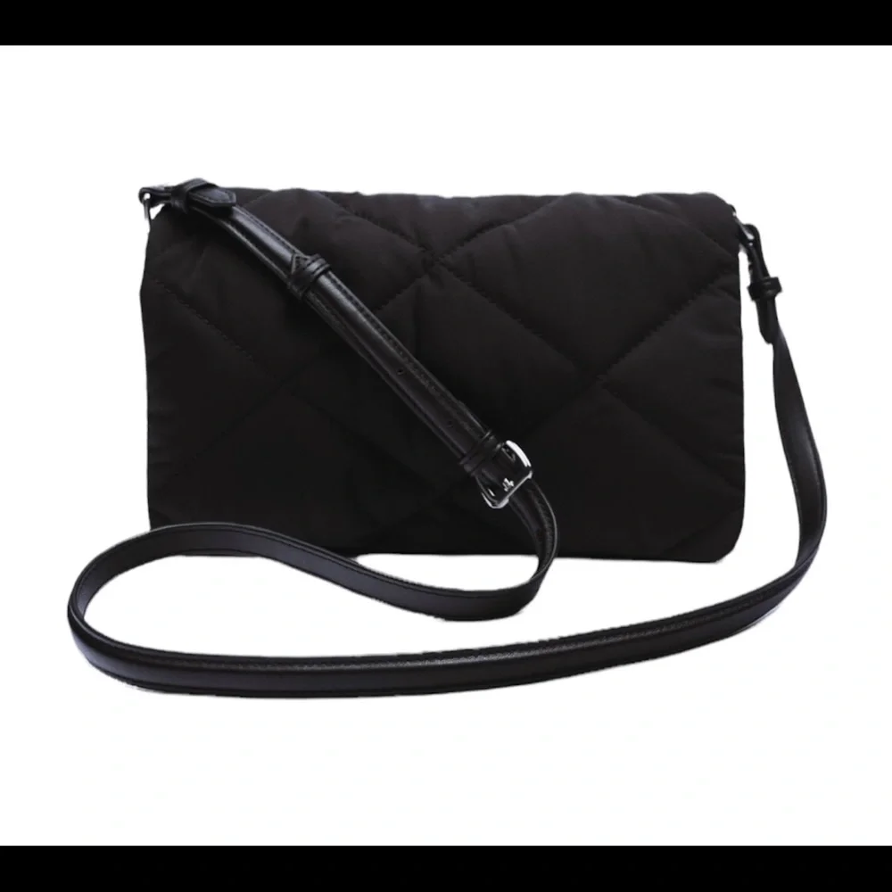 Zara Womens Crossbody Bag Black Quilt Shoulder Bag Purse Adjustable Strap New - Picture 4 of 13